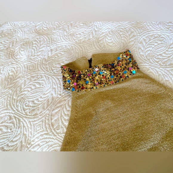 VINTAGE Yansi Fugel Gold Lame and sequin collar Metallic Crop Top . - Picture 6 of 11